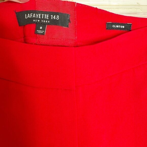 Lafayette 148 New York Red Crepe Clinton Cuffed Trouser Pants Women’s Size 8 - Picture 6 of 10